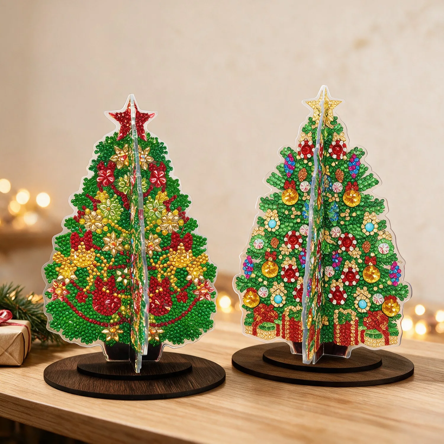 Kit 2 Árvores de Natal 3D de Mesa com Pintura de Diamantes