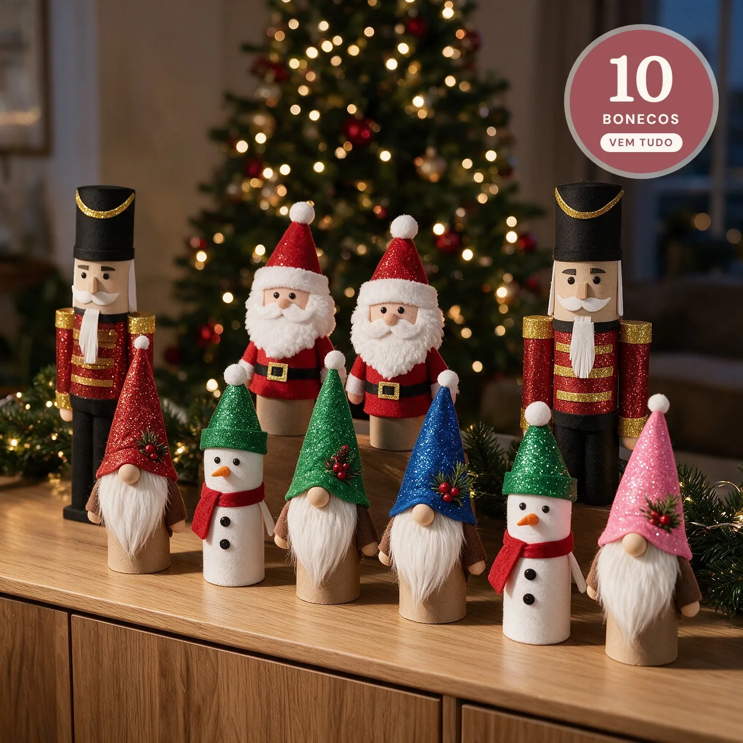 Kit Bonecos de Natal de Tubinho da Vovó: Faça 10 Bonecos (Gnomos, Papai Noel, Boneco de Neve e Soldadinho)